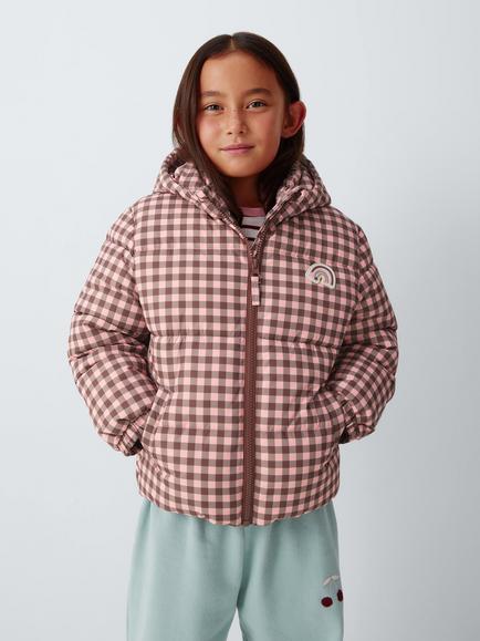 John Lewis Kids' Gingham Padded Hooded Coat, Multi, Multi