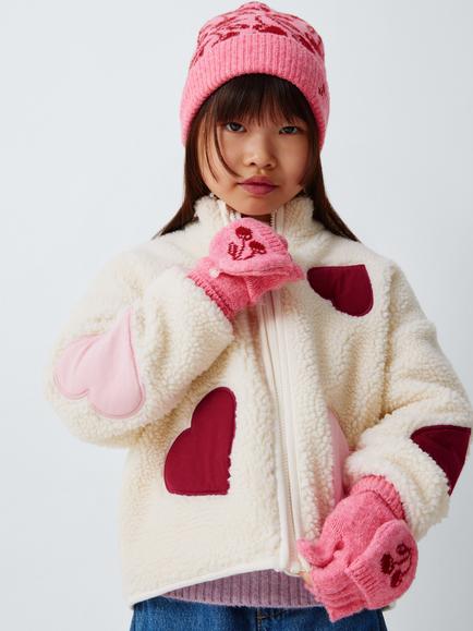 John Lewis Kids' Cherry Beanie Hat & Flip-Top Gloves Set, Pink, Pink