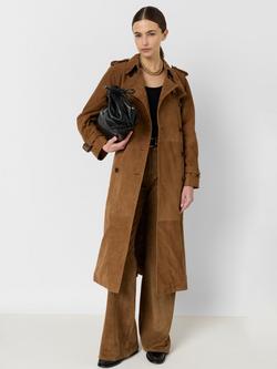 Gerard Darel Judy Double Breasted Pure Suede Coat, Camel, Camel
