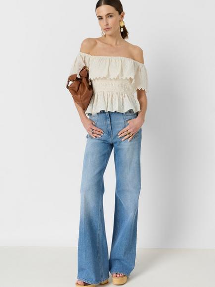 Gerard Darel Cissy Bandeau Neck Textured Top, White, White