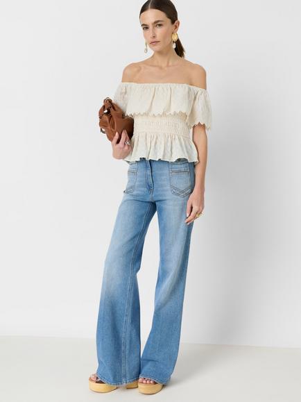 Gerard Darel Cissy Bandeau Neck Textured Top, White - view 2, White