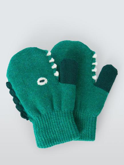 John Lewis Kids' Dinosaur Mittens, Green, Green