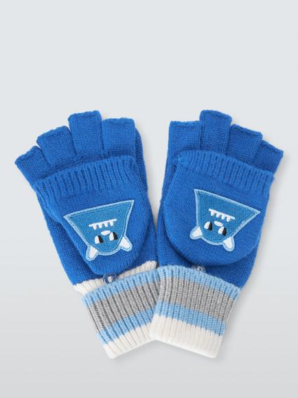John Lewis Kids' Stripe Monster Flip Top Gloves, Blue, Blue