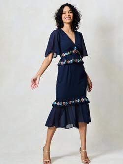 Hope & Ivy The Allegra Floral Embroidered Dress, Navy/Multi, Navy/Multi
