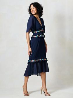 Hope & Ivy The Allegra Floral Embroidered Dress, Navy/Multi - view 2, Navy/Multi