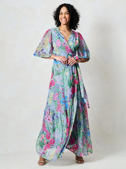 Hope & Ivy The Ember Floral Wrap Dress, Lilac/Multi, Lilac/Multi