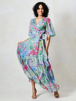 Hope & Ivy The Ember Floral Wrap Dress, Lilac/Multi - view 2, Lilac/Multi