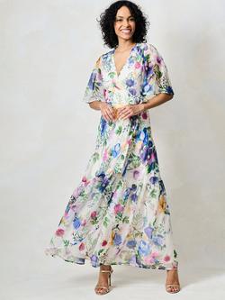 Hope & Ivy The Jasmina Floral Wrap Dress, White/Multi, White/Multi