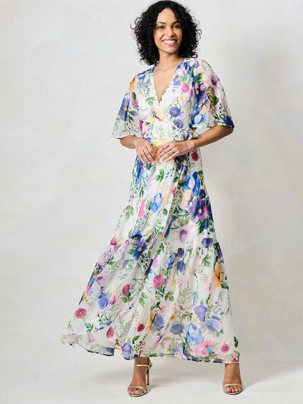 Hope & Ivy The Jasmina Floral Wrap Dress, White/Multi, White/Multi