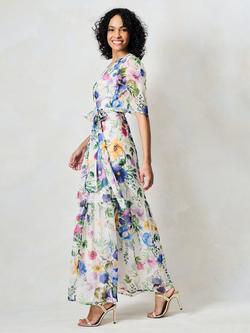 Hope & Ivy The Jasmina Floral Wrap Dress, White/Multi - view 2, White/Multi