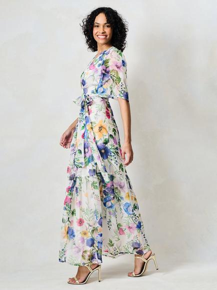 Hope & Ivy The Jasmina Floral Wrap Dress, White/Multi - view 2, White/Multi