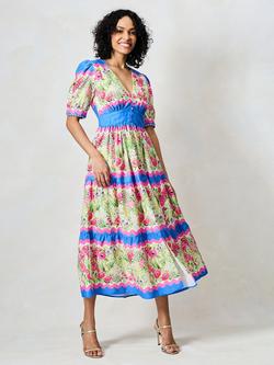 Hope & Ivy The Jo Floral Midi Dress, Blue/Multi, Blue/Multi