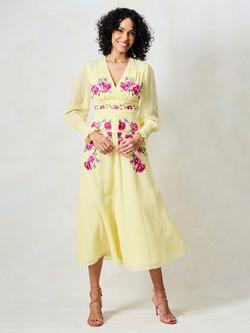 Hope & Ivy The Kirsty Embroidered Floral Dress, Yellow/Multi, Yellow/Multi