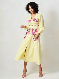 Hope & Ivy The Kirsty Embroidered Floral Dress, Yellow/Multi - view 2, Yellow/Multi