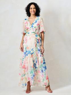 Hope & Ivy The Michelle Floral Wrap Dress, Cream/Multi, Cream/Multi
