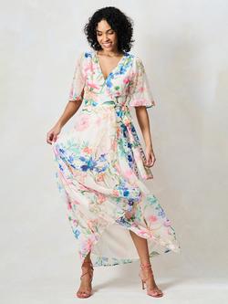 Hope & Ivy The Michelle Floral Wrap Dress, Cream/Multi - view 2, Cream/Multi