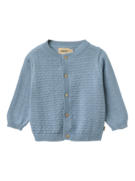 WHEAT Baby Bjørn Textured Knit Cardigan, Faded Denim, Faded Denim
