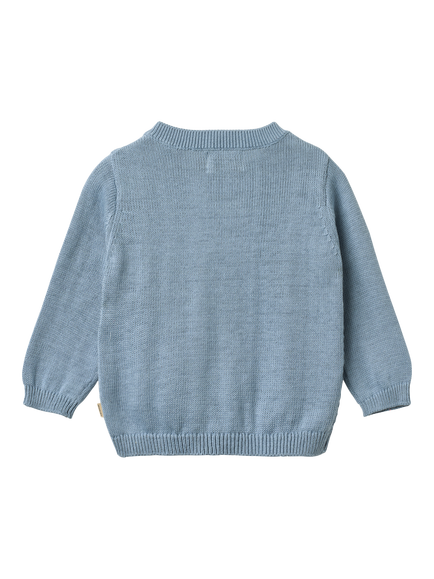 WHEAT Baby Bjørn Textured Knit Cardigan, Faded Denim - view 2, Faded Denim