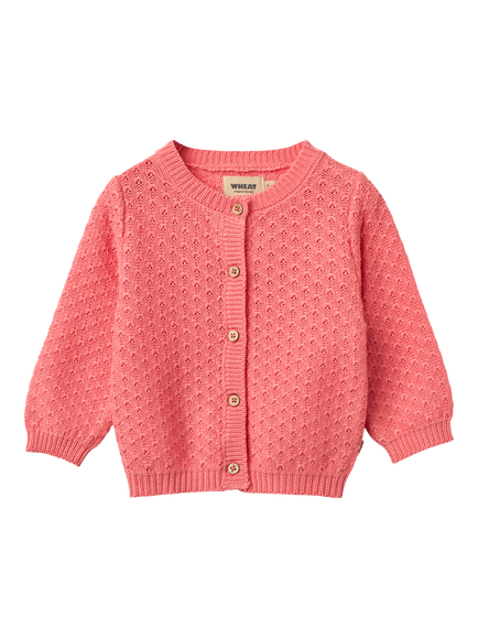 WHEAT Baby Textured Knit Cardigan, Coral, Coral