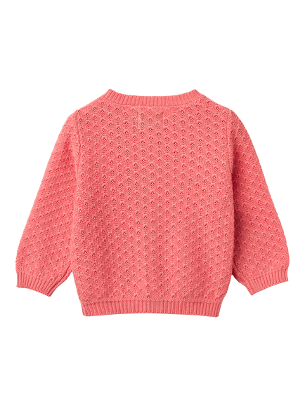 WHEAT Baby Textured Knit Cardigan, Coral - view 2, Coral