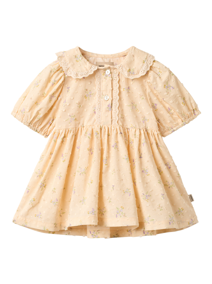 WHEAT Baby Adele Baby Puff Sleeve Floral Dress, Apricot - view 2, Apricot