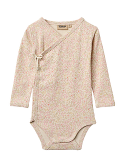 WHEAT Baby Chia Long Sleeve Wrap Bodysuit, Coral Flowers, Coral Flowers