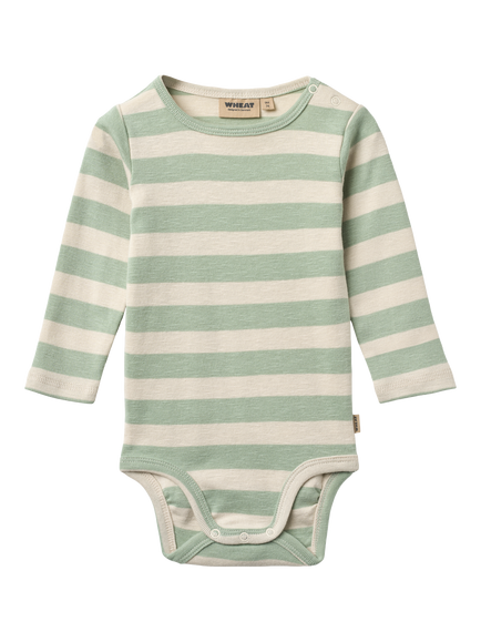 WHEAT Baby Freddie Long Sleeve Bodysuit, Mint Stripe, Mint Stripe
