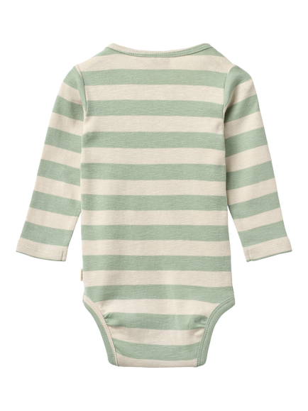 WHEAT Baby Freddie Long Sleeve Bodysuit, Mint Stripe - view 2, Mint Stripe