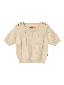 WHEAT Baby Malvina Knitted Embroidered Daisy Jumper, Cream, Cream