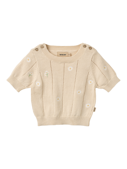 WHEAT Baby Malvina Knitted Embroidered Daisy Jumper, Cream, Cream