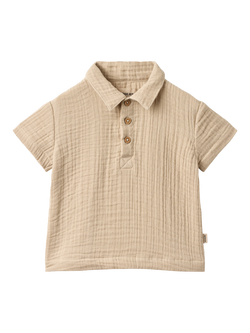 WHEAT Baby Textured Half Button Shirt, Warm Sand, Warm Sand