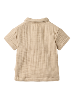 WHEAT Baby Textured Half Button Shirt, Warm Sand - view 2, Warm Sand