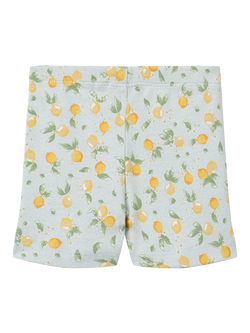 WHEAT Baby Lemon Print Bike Shorts, Blue Citrus - view 2, Blue Citrus