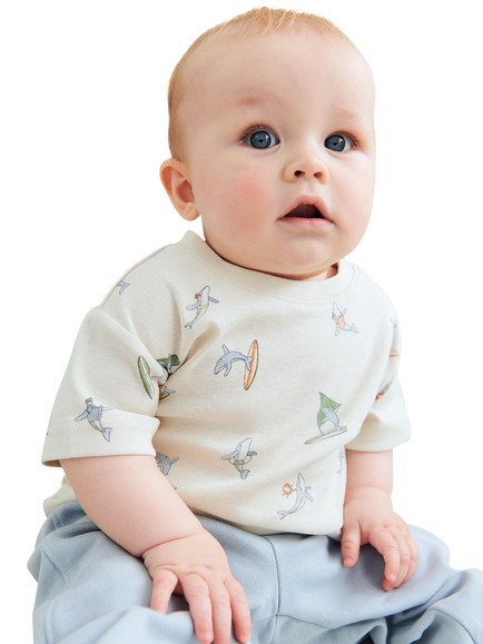 WHEAT Baby Short Sleeve T-Shirt, Pack of 2, Whale Friends - view 2, Whale Friends