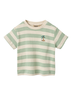 WHEAT Baby Liam Short Sleeve T-Shirt, Mint Stripe, Mint Stripe