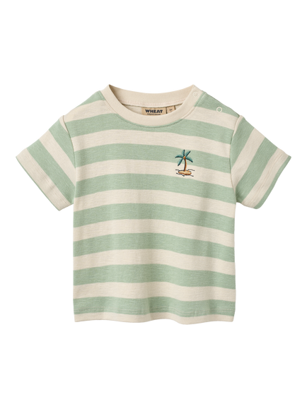 WHEAT Baby Liam Short Sleeve T-Shirt, Mint Stripe, Mint Stripe