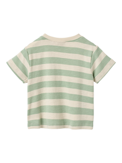 WHEAT Baby Liam Short Sleeve T-Shirt, Mint Stripe - view 2, Mint Stripe