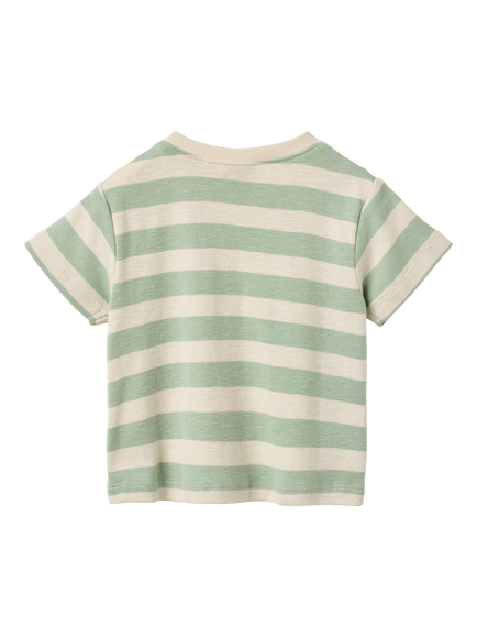 WHEAT Baby Liam Short Sleeve T-Shirt, Mint Stripe - view 2, Mint Stripe