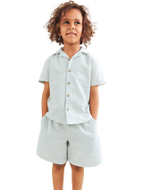 WHEAT Kids' Anker Short Sleeve Striped Shirt, Summer Sky