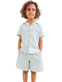 WHEAT Kids' Anker Short Sleeve Striped Shirt, Summer Sky, Summer Sky