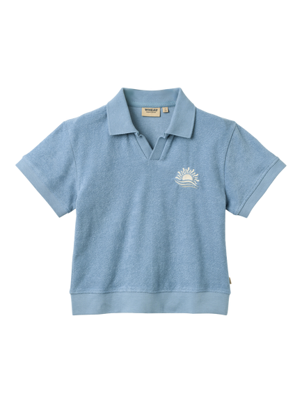 WHEAT Kids' Marlo Short Sleeve Polo T-Shirt, Faded Denim, Faded Denim