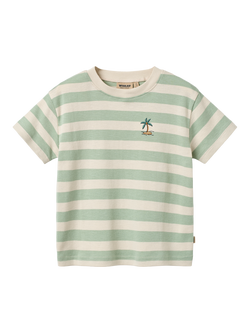 WHEAT Kids' Short Sleeve T-Shirt, Mint Stripe, Mint Stripe