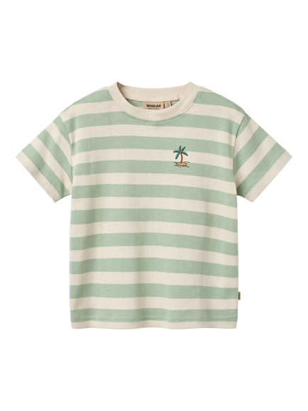 WHEAT Kids' Short Sleeve T-Shirt, Mint Stripe, Mint Stripe