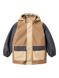 WHEAT Kids' Otu Waterproof Colour Block Rain Jacket, White Pepper, White Pepper