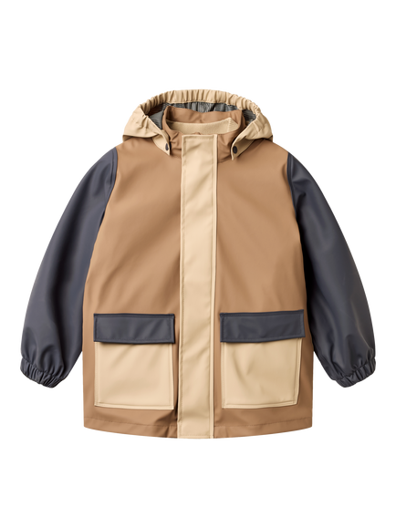 WHEAT Kids' Otu Waterproof Colour Block Rain Jacket, White Pepper, White Pepper