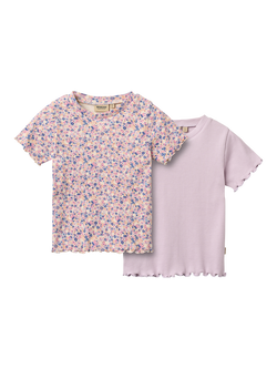 WHEAT Kids' Alicia Short Sleeve Ribbed T-Shirt, Pack of 2, Pink/Multi, Pink/Multi