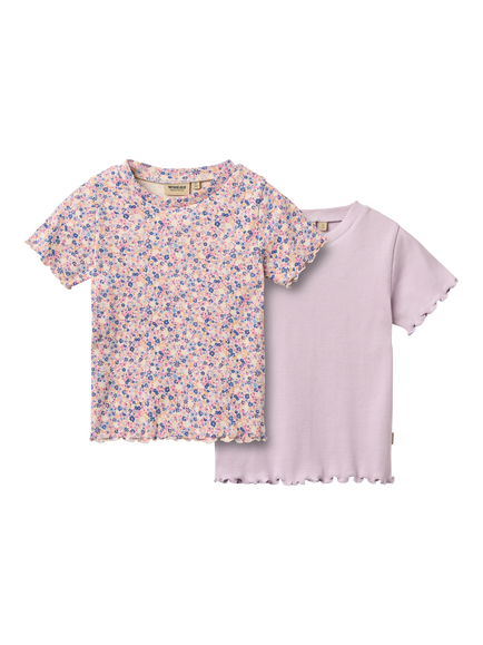 WHEAT Kids' Alicia Short Sleeve Ribbed T-Shirt, Pack of 2, Pink/Multi, Pink/Multi