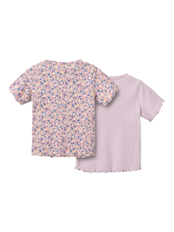 WHEAT Kids' Alicia Short Sleeve Ribbed T-Shirt, Pack of 2, Pink/Multi - view 2, Pink/Multi