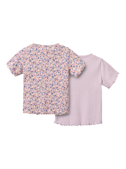 WHEAT Kids' Alicia Short Sleeve Ribbed T-Shirt, Pack of 2, Pink/Multi - view 2, Pink/Multi