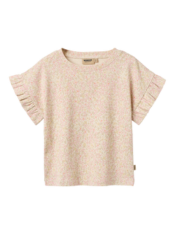 WHEAT Kids' Ally Floral Ruffle Sleeve T-Shirt, Coral/Multi, Coral/Multi